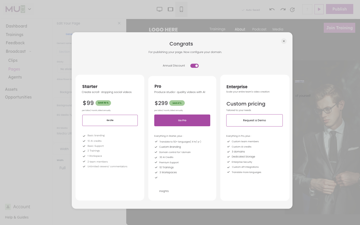 Pages — domain config
