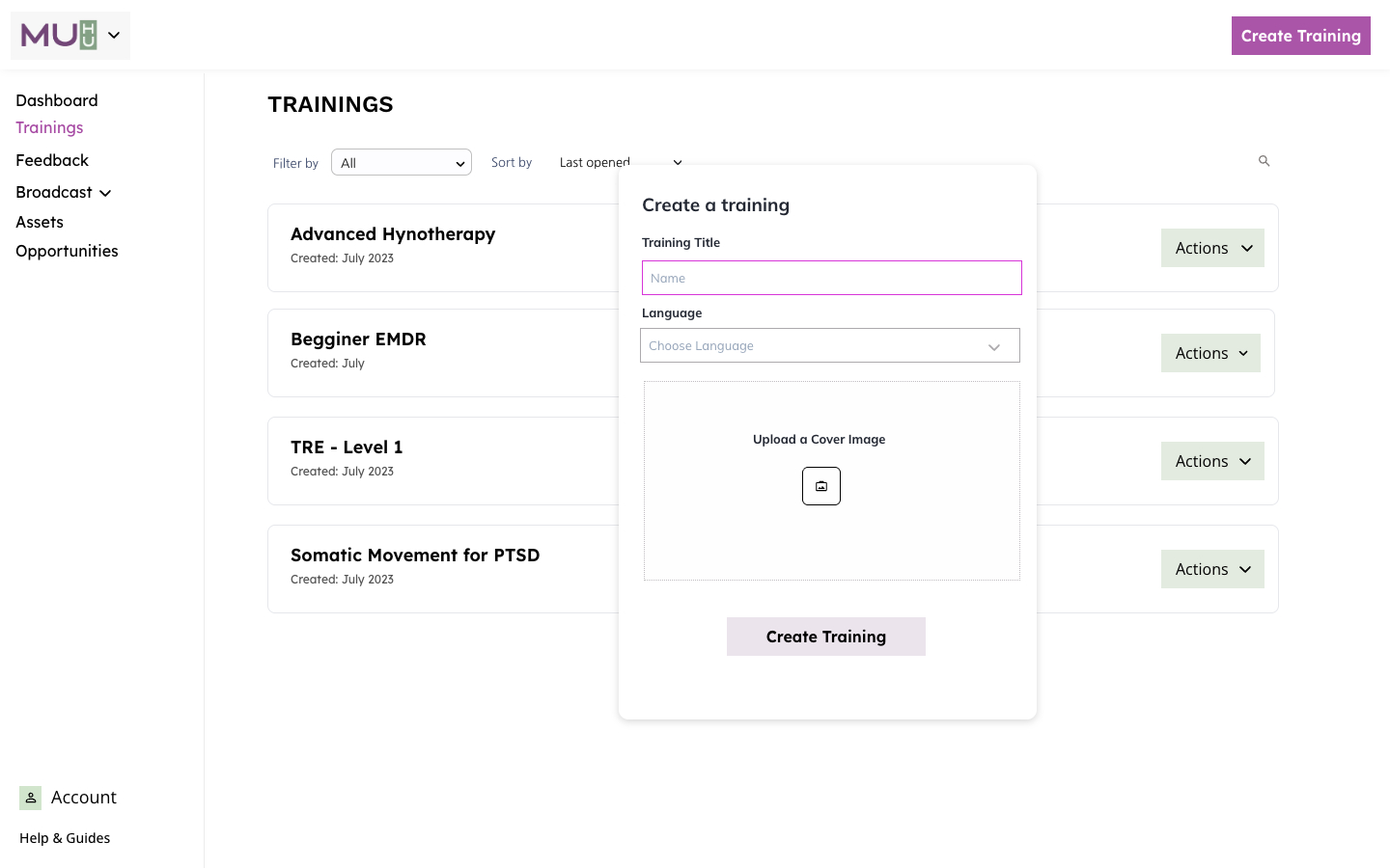 Trainings — create